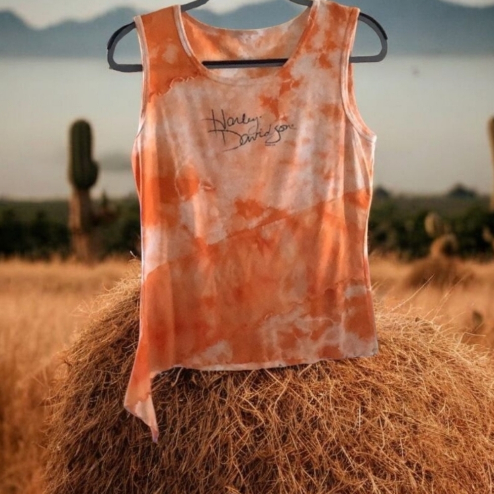 Harley Davidson Tank top Bike week size Sleeveless sleeve tied dyed oran…